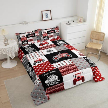 Feelyou Cartoon Tractor Comforter Set Farm Tractor Down Duvet for Kids Boys Toddler Vehicle Truck Bedding Set Harvester Excavator Comforter 1 Comforter Set with 1 Pillowcase Twin Size