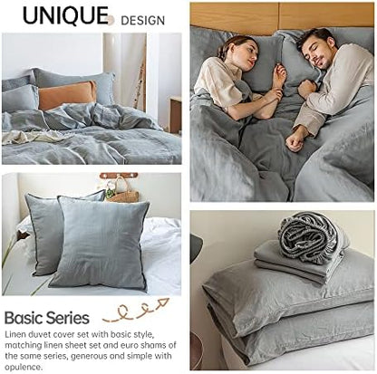 Simple&Opulence 100% Linen Duvet Cover Set 3pcs Basic Style Natural French Washed Flax Solid Color Soft Breathable Farmhouse Bedding with Button Closure - Ultimate Grey, King