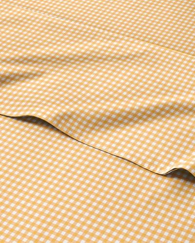 King 4 Piece Striped Sheet Set - Breathable & Cooling - Orange Gingham
