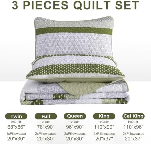 WONGS BEDDING Quilt Queen Size Olive Green, Bohemian Stripe Bedspread