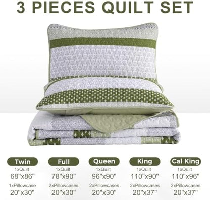 WONGS BEDDING Quilt Queen Size Olive Green, Bohemian Stripe Bedspread