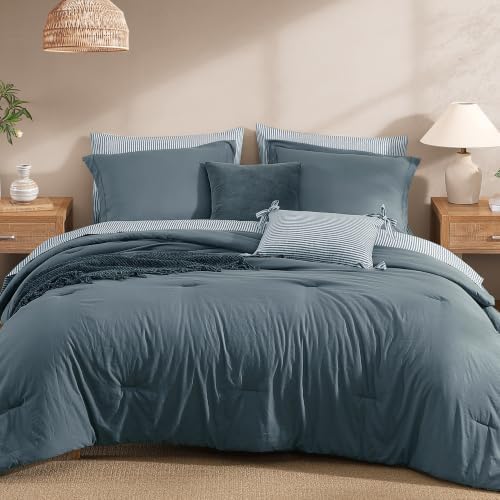 Monbix King Size Comforter Set-7 Pieces Soft Bed in a Bag King Bedding Set