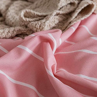 Pink Comforter Cover King Size Girls White Stripe Decor Bedding Set, Simple Fashion Style Duvet Cover, Soft Microfiber Reversible Bedspread, 3 Pieces Kids Boys Women Modern Quilt Cover, No Comforter