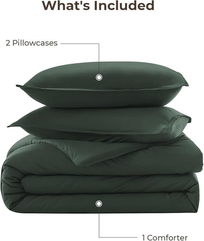 Litanika Forest Green Comforter Set Queen Size, 3 Pieces Lightweight Solid Bedding Comforter Set, All Season Fluffy Bed Set (90x90In Comforter & 2 Pillowcases)