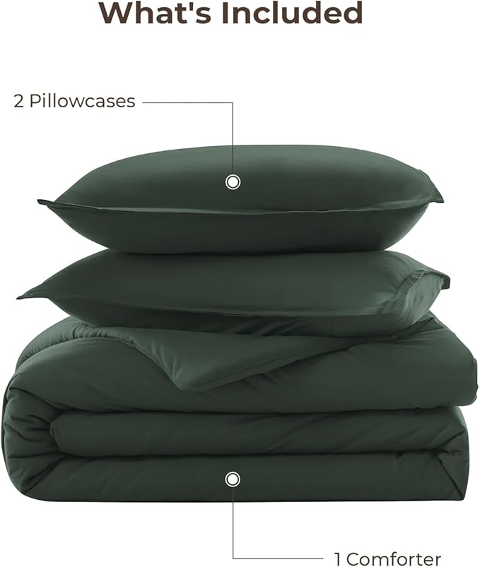 Litanika Forest Green Comforters Oversized King Size, 3 Pieces Lightweight Solid Bedding Comforter Set, All Season Fluffy Bed Set (120x98In Comforter & 2 Pillowcases)