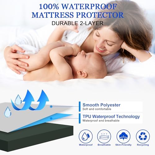 Sufdari Twin XL Mattress Protector,Waterproof Mattress Protector,Fitted Sheet Style Mattress Cover with 18" Deep Pocket,Washable and Comfortable-Green,Twin XL