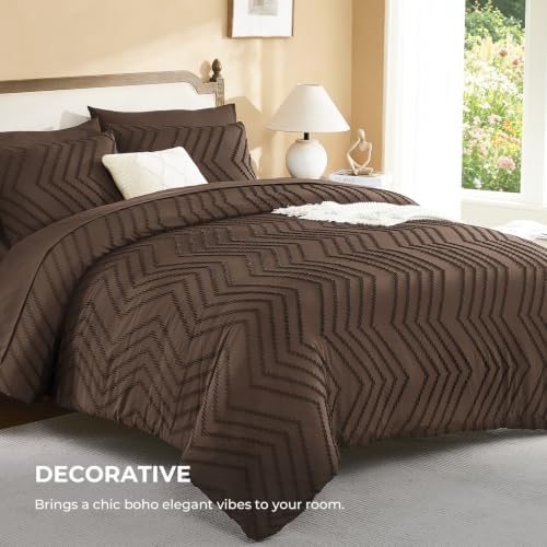 Litanika Brown Oversized King Comforter with Sheets, 7 Pieces Boho Bed Set