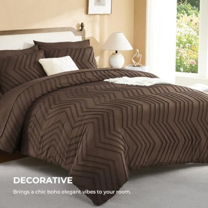 Litanika Brown Oversized King Comforter with Sheets, 7 Pieces Boho Bed Set