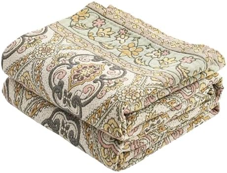 VANJOROY Boho Throw Blanket 80" x 90", 100% Organic Cotton Breathable Skin-Friendly Ultra Soft Bed Quilt Throw - Floral Rustic Decor Luxury Reversible Blanket for Sofa Couch Chair and Gift,