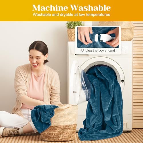 RoyalCraft Heated Blanket 62" x 84" Twin Size, Fast Heating Thorw with 10 Heating Levels & 0.5-12 Hour Auto-Off, ETL Certified, Machine Washable, 5 Year Warranty, Blue