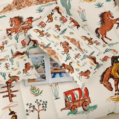 Brown Western Cowboy Comforter Set Twin Size for Boys, Vintage Shabby Chic Bedding, Cozy Boho Country Style Bedding for Teen Boys, Rustic Western Themed Bedroom Decor
