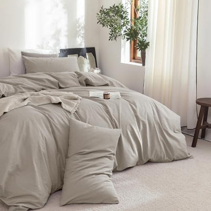 FOSSA Duvet Cover Set 100% Washed Cotton Linen Feel Full