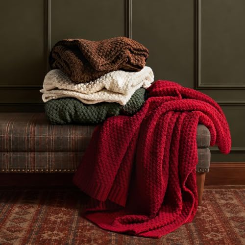 EVERGRACEHOME Chunky Chenille Knit Throw Blanket, 108x92, Classic Red