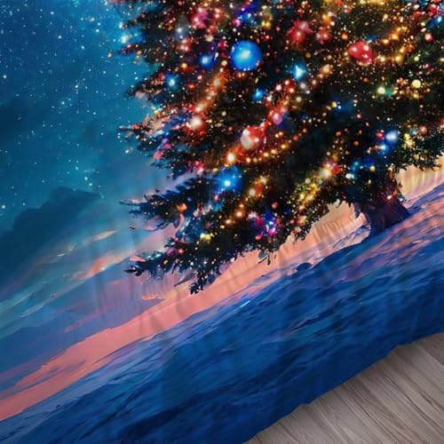Christmas Tree Comforter Set King Size Galaxy Bedding for Girls Teen Women Blue Xmas Holiday Space Bedroom Quilt Bed Sets, 1 Comforter 2 Pillowcases
