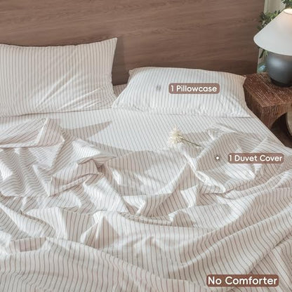 MooMee Striped Duvet Cover Set 100% Washed Cotton Linen Like Twin