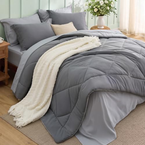 Bedsure Bed in a Bag Full Reversible Bed Set 7 Pieces Grey/Light Grey