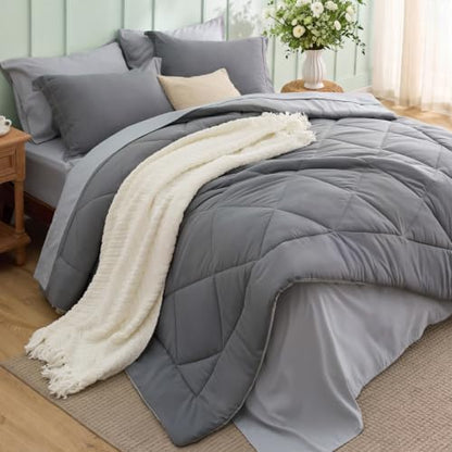 Bedsure Bed in a Bag Full Reversible Bed Set 7 Pieces Grey/Light Grey