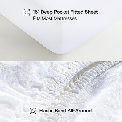 Sijo Stone Washed Organic French Linen Bed Sheet Set, GOTS Certified Organic, Best Cooling Linen Sheet Award by Sleep Foundation, 3 Piece - 2 Pillowcases and 1 Fitted Sheet (Snow, King)