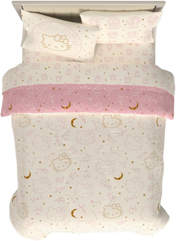 Lux Hello Kitty Velvet Bedding 7 Piece Super Soft Cozy Reversible Comforter and Sheet Set with Sham & Tote Bag, Queen, (Officially Licensed Product) by Franco