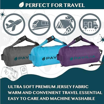 PAVILIA Travel Blanket Airplane Compact with Bag Lightweight, Black