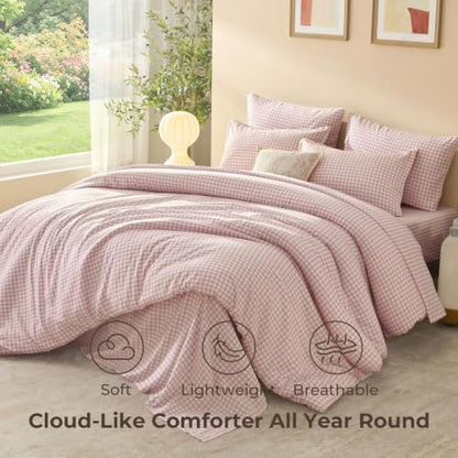 Litanika Blush Pink Gingham Twin/Twin XL Comforter Set 5 Pieces