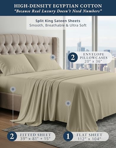 LANE LINEN Split King Sheets Sets for Adjustable Bed - Linen Swiss Dot
