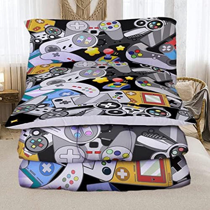 Sunnycitron Gaming Comforter for Boys Teen Gamer Comforters Queen Size Gaming Bedding Kids Bed Set Boys Bedding Quilt Game Room Decor,1 Comforter +2Pillowcase