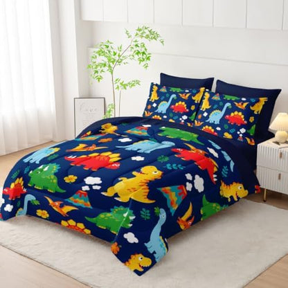 HOSIMA Colorful Cartoon Dinosaur Bedding Sets Twin for Kids Room Decor.