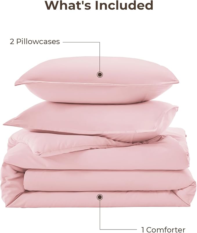 Litanika Pink Twin/Twin XL Comforter Set, 2 Pieces Girls Teen Kids Cute Soft Solid Bedding Comforter Set, All Season Bed Set (66x90In Comforter & 1 Pillowcase)