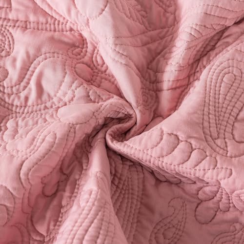 HoneiLife Queen Quilt Bedding Set - 3 Piece Microfiber Quilt Sets Lightweight Bedspreads Reversible Coverlets Rustic Bed Cover Floral Bedding Set All Season Quilts-Pink