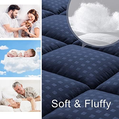 HYLEORY Queen Mattress Pad Quilted Fitted Mattress Protector Cooling Pillow Top Mattress Cover Breathable Fluffy Soft Mattress Topper with 8-21" Deep Pocket, Navy