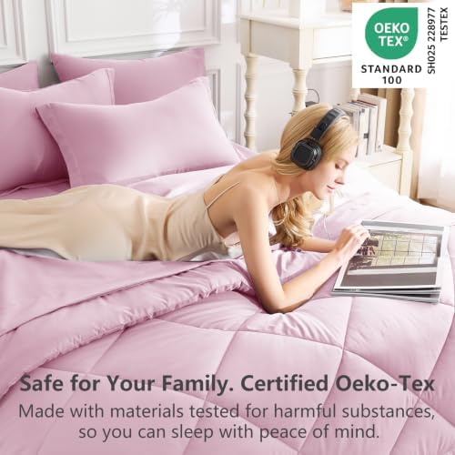 CozyLux King Comforter Set 102"x90" Light Pink - 7 Piece Bed in a Bag