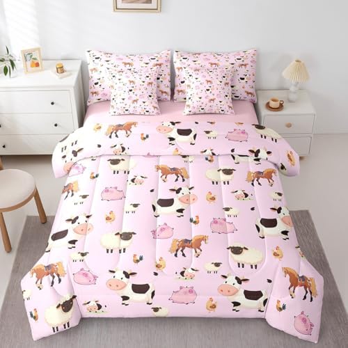 Feelyou Farm Animal Comforter Set 7 Piece Bedding Queen Size for Kids