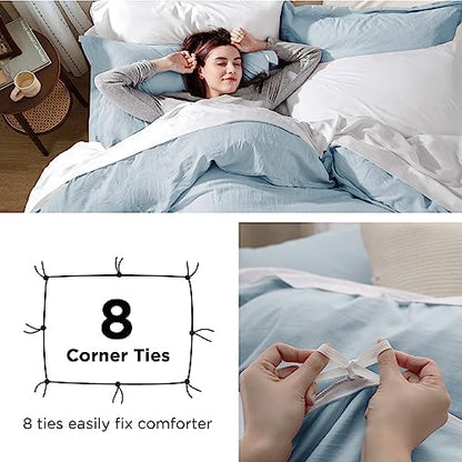 Bedsure Sky Blue Duvet Cover King Size - 3 Pieces Prewashed Cotton-Like Polyester Extra Soft Bedding Set, Includes 1 Duvet Cover 104x90 Inches with Zipper Closure & 2 Pillow Shams, No Comforter