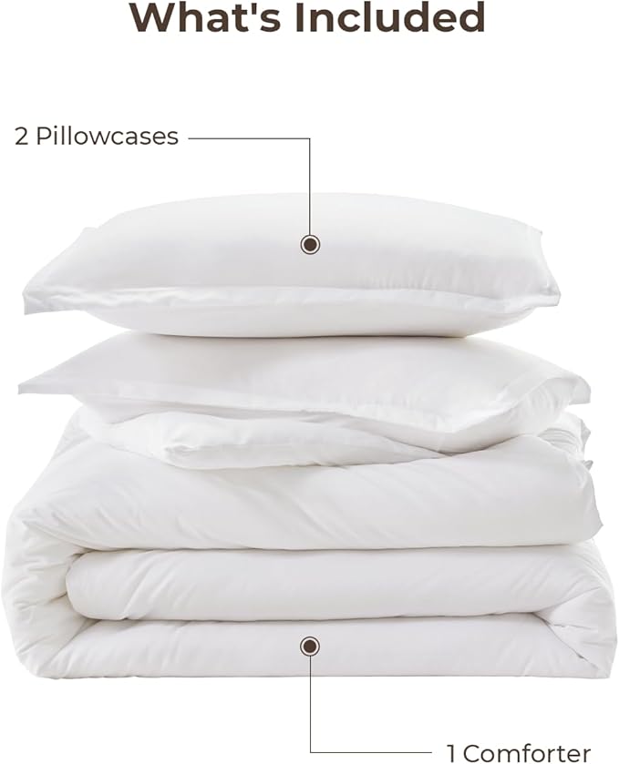 Litanika White Comforter King Size, 3 Pieces Lightweight Solid Bedding Comforter Set, All Season Fluffy Bed Set (104x90In Comforter & 2 Pillowcases)