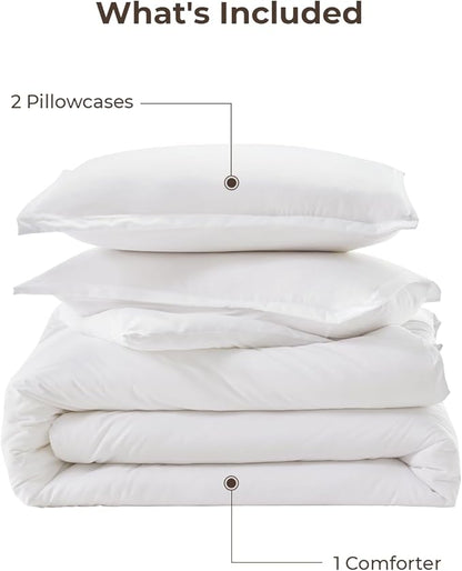 Litanika White Comforter Full Size Set, 3 Pieces Lightweight Solid Bedding Comforter Set, All Season Fluffy Bed Set