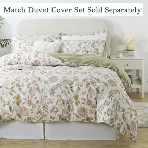 FADFAY Queen Size Sheets 100% Cotton Botanical Floral Bed Sheet Leaves Sunflower Printed Farmhouse Bedding Lemon Butterfly Patterned Deep Pocket Flower Sheets Luxury 600 TC Soft Breathable 4 Pcs