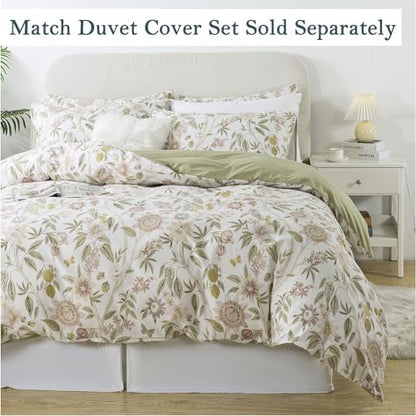 FADFAY Queen Size Sheets 100% Cotton Botanical Floral Bed Sheet Leaves Sunflower Printed Farmhouse Bedding Lemon Butterfly Patterned Deep Pocket Flower Sheets Luxury 600 TC Soft Breathable 4 Pcs