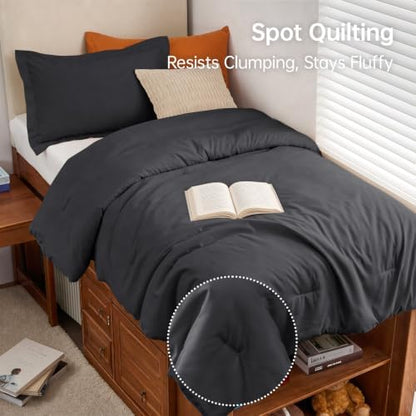 MUXHOMO Twin/Twin XL Comforter Set, All Season Ultra Soft Down Alternative Bedding - 3 Piece Lightweight Bed Set Includes 1 Comforter (68"x88") and 1 Pillow Shams (20"x26"), Dark Grey