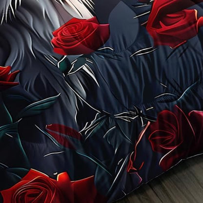 Wolf Bedding Comforter Sets King Size,Moon Night Forest Floral Printed Bedding Set for Kids Girls Boys Room Decor,Western Animal Themed Bedding Comforter Sets with 2 Pillowcases.