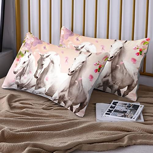 HOSIMA Floral Horse Fitted Sheet Full,1 Fitted Sheet+2 Pillowcases.