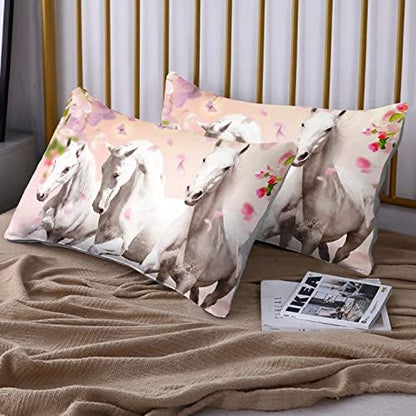 HOSIMA Floral Horse Fitted Sheet Full,1 Fitted Sheet+2 Pillowcases.
