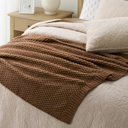 EVERGRACEHOME Chunky Chenille Knit Throw Blanket, 50 x 60, Burnt Orange
