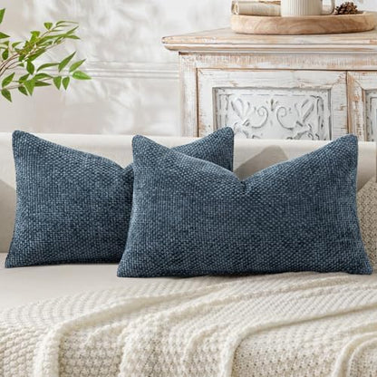 MIULEE Decorative Lumbar Throw Pillow Covers 12x20 Coastal Navy Blue 2 Pack
