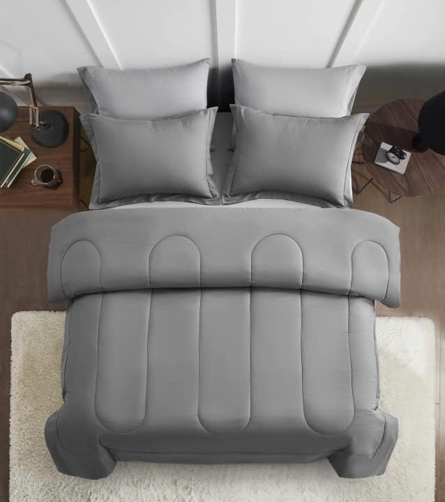 Maple&Stone Queen Size Comforter Set 7 Pieces Bed in a Bag Grey