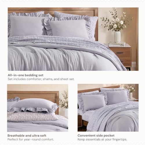 BLOOMHAVEN Full Size Comforter Sets-7 Pieces Ruffle Bedding Floral Sheet
