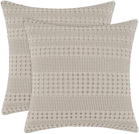 PHF Cotton Waffle Weave Euro Sham Covers 26" x 26", Pearl Gray, No Insert