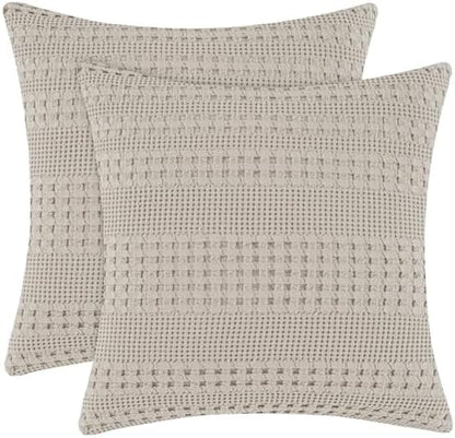 PHF Cotton Waffle Weave Euro Sham Covers 26" x 26", Pearl Gray, No Insert