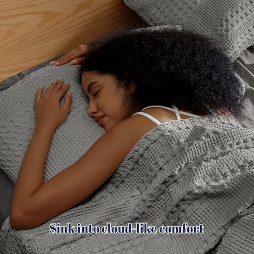 PHF Cotton Waffle Pillow Shams King Size 20" x 36", Dark Grey, No Insert