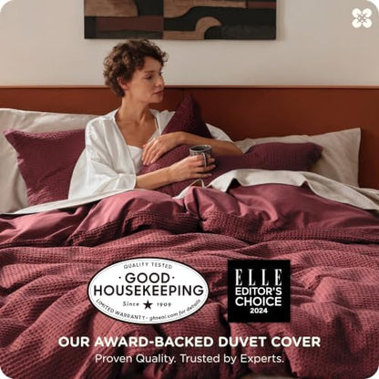 Bedsure PureWoven 3 Pieces 100% Cotton Waffle Weave Duvet Cover Set, King